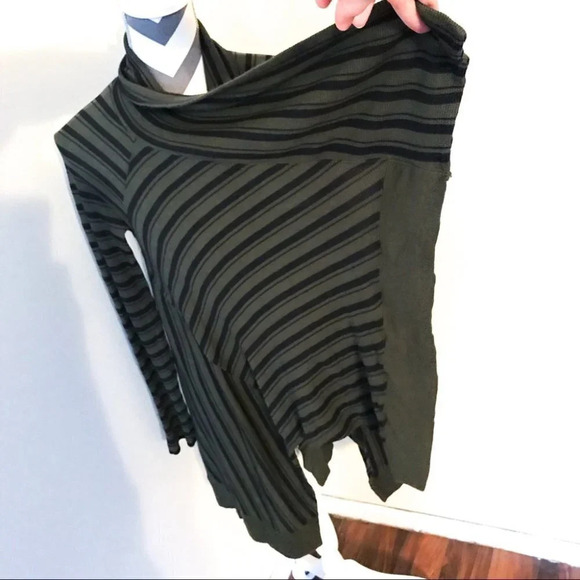 Splendid Thermal Cardigan Womens Size XS Draped Oversized Black Army Green - Picture 3 of 8